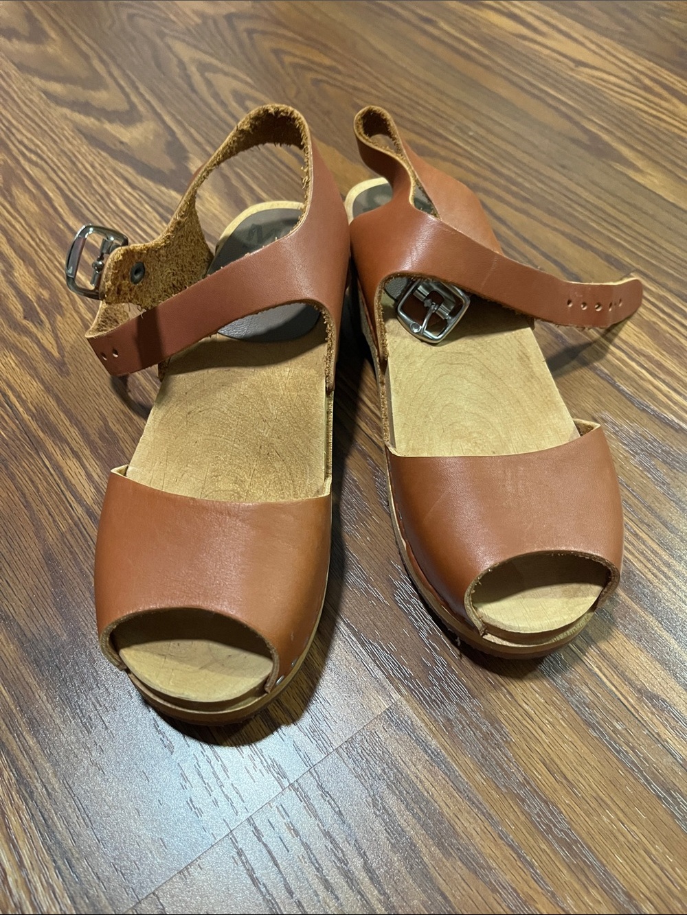 MIA Leather Open-Toe Slingback Sandals in Cognac Brown size 37 euro